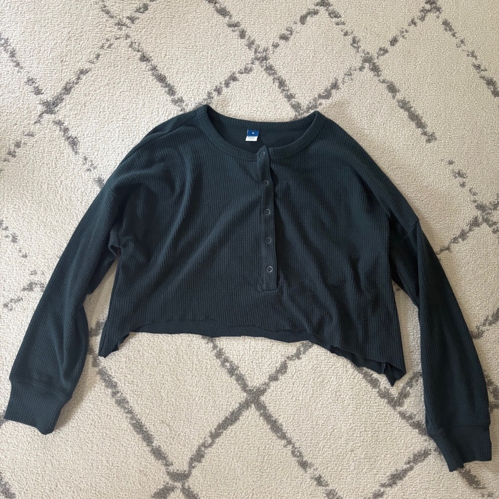 Green Asymmetrical Cropped Knit Long Sleeve Top- Old Navy
